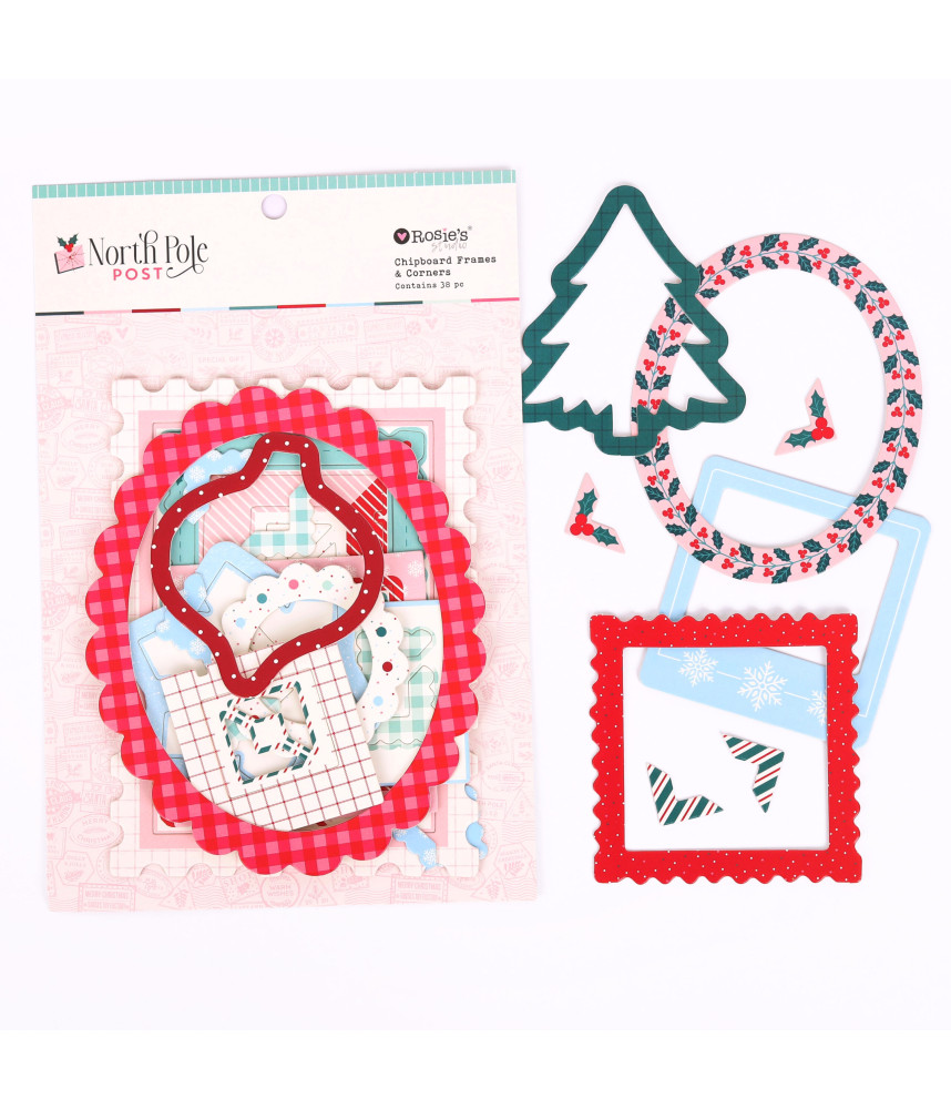 Rosies Studio North Pole Post Chipboard Frames & Corners 38 Pieces