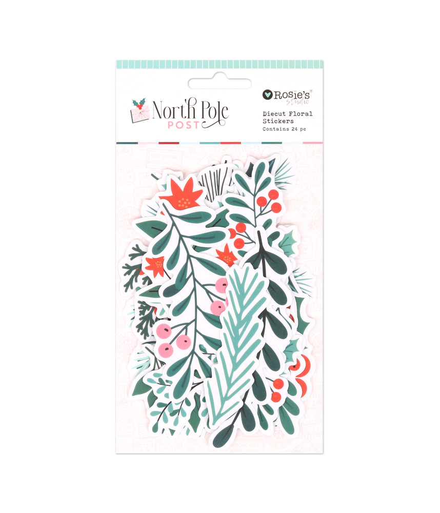 Rosies Studio North Pole Post Clear Diecut Floral Stickers 24 Pieces