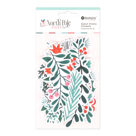 Rosies Studio North Pole Post Clear Diecut Floral Stickers 24 Pieces
