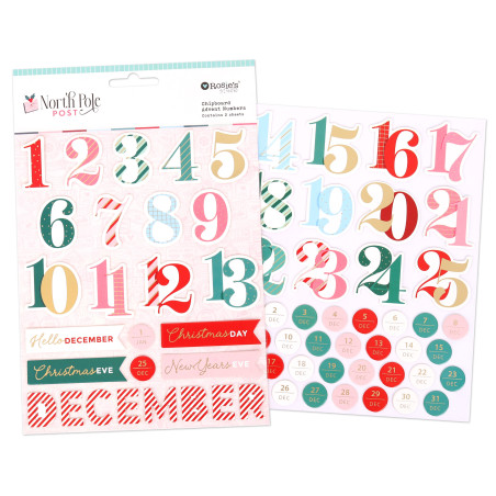 Rosies Studio North Pole Post Chipboard Advent Numbers 2 Sheets