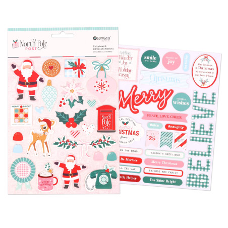 Rosies Studio North Pole Post Chipboard Stickers 2 Sheets