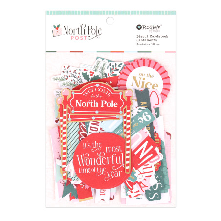 Rosies Studio North Pole Post Cardstock Diecut Ephemera Sentiments 130 Pieces