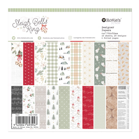 Rosies Studio Sleigh Bells Ring 6x6" Designer Paper Pad 40 Sheets