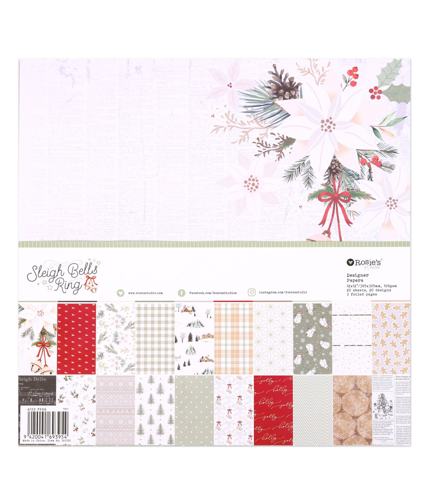 Rosies Studio Sleigh Bells Ring 12x12'' Designer Paper Pack 20 Sheets