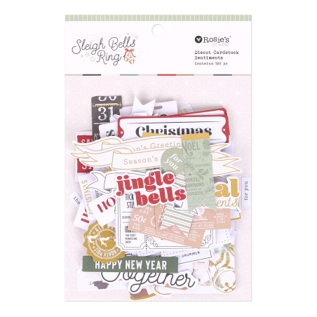 Rosies Studio Sleigh Bells Ring Cardstock Diecut Ephemera Sentiments 128 Pieces