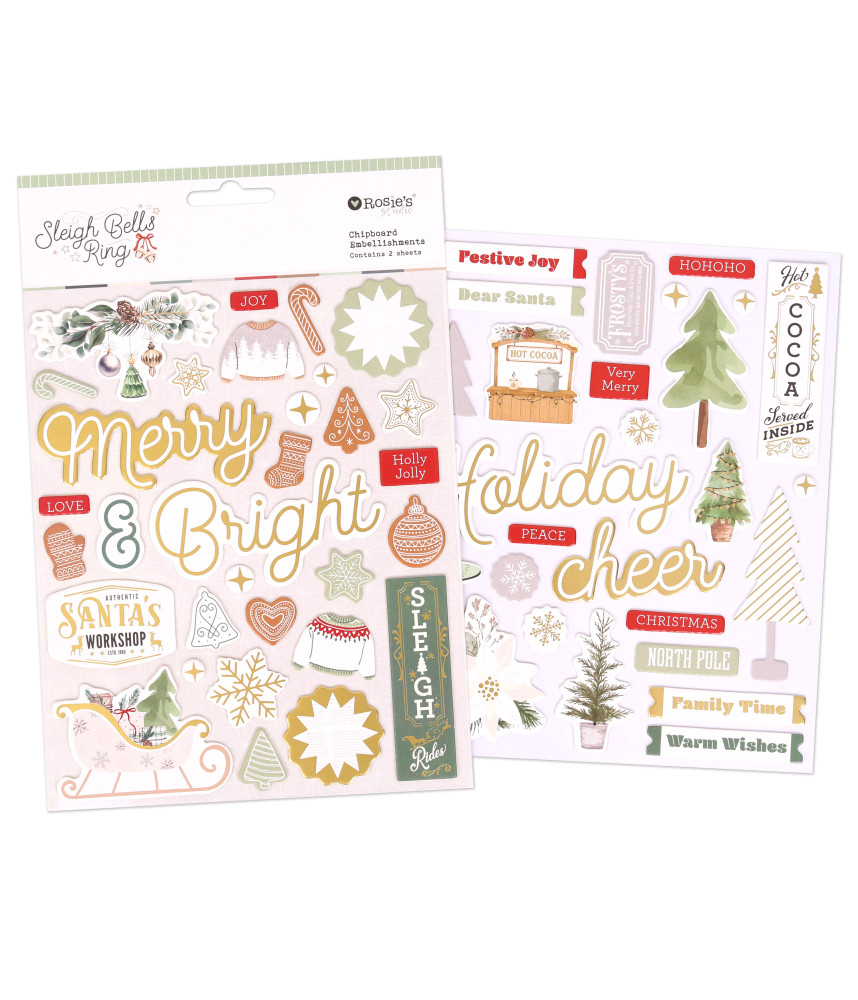 Rosies Studio Sleigh Bells Ring Chipboard Stickers 2 Sheets