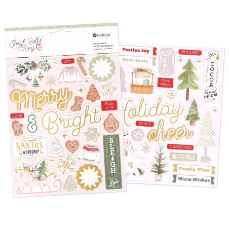 Rosies Studio Sleigh Bells Ring Chipboard Stickers 2 Sheets