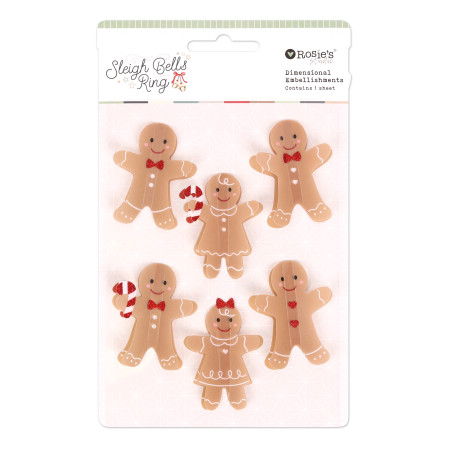 Rosies Studio Sleigh Bells Ring Dimensional Acetate Embellishments -Gingerbread
