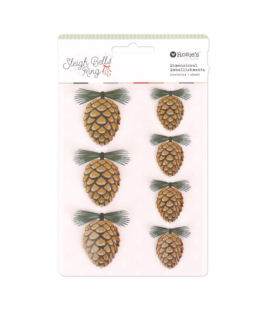 Rosies Studio Sleigh Bells Ring Dimensional Acetate Embellishments -Pinecones