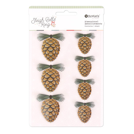 Rosies Studio Sleigh Bells Ring Dimensional Acetate Embellishments -Pinecones