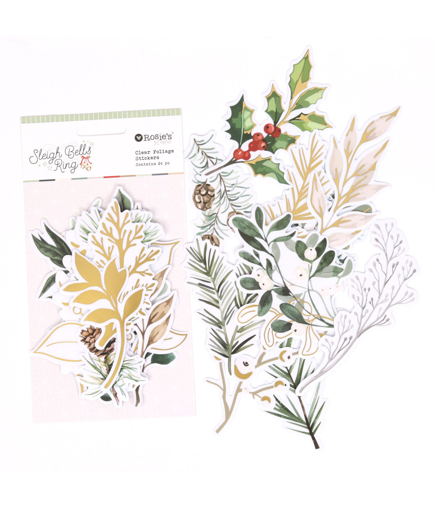 Rosies Studio Sleigh Bells Ring Clear Foliage Stickers 24 Pieces