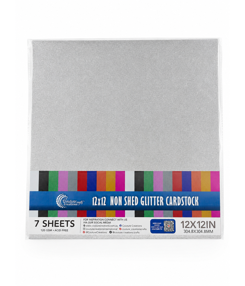 Couture Creations Silver Laminated Glitter paper - 12x12 (120gsm) - 7 Sheets