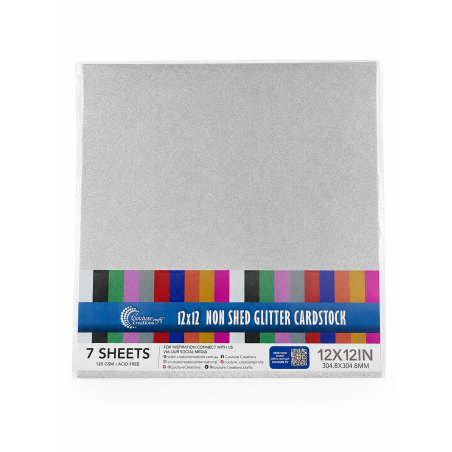 Couture Creations Silver Laminated Glitter paper - 12x12 (120gsm) - 7 Sheets