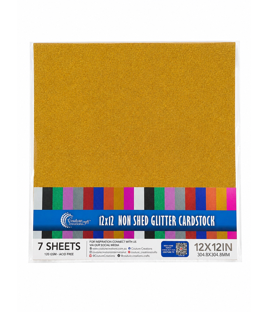 Couture Creations Yellow Gold Laminated Glitter paper - 12x12 (120gsm) - 7 Sheets
