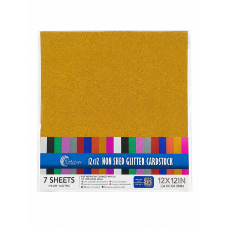 Couture Creations Yellow Gold Laminated Glitter paper - 12x12 (120gsm) - 7 Sheets