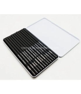 SinoArt Charcoal Pencil in Tin Box Set 12Pc Black 4 x Hard, 4 x Medium, 4 x Soft