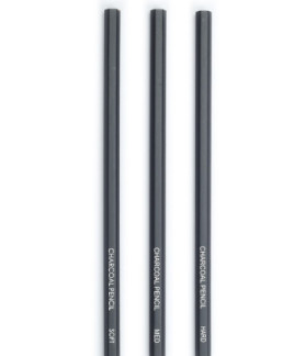 SinoArt Charcoal Pencil in Tin Box Set 12Pc Black 4 x Hard, 4 x Medium, 4 x Soft