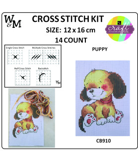 W&M Cross Stitch KIT PUPPY 14ct 12 x 16cm