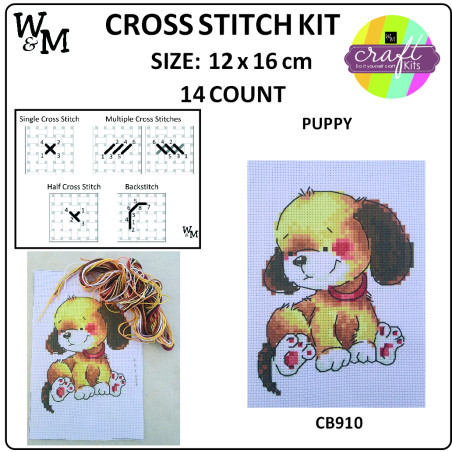 W&M Cross Stitch KIT PUPPY 14ct 12 x 16cm