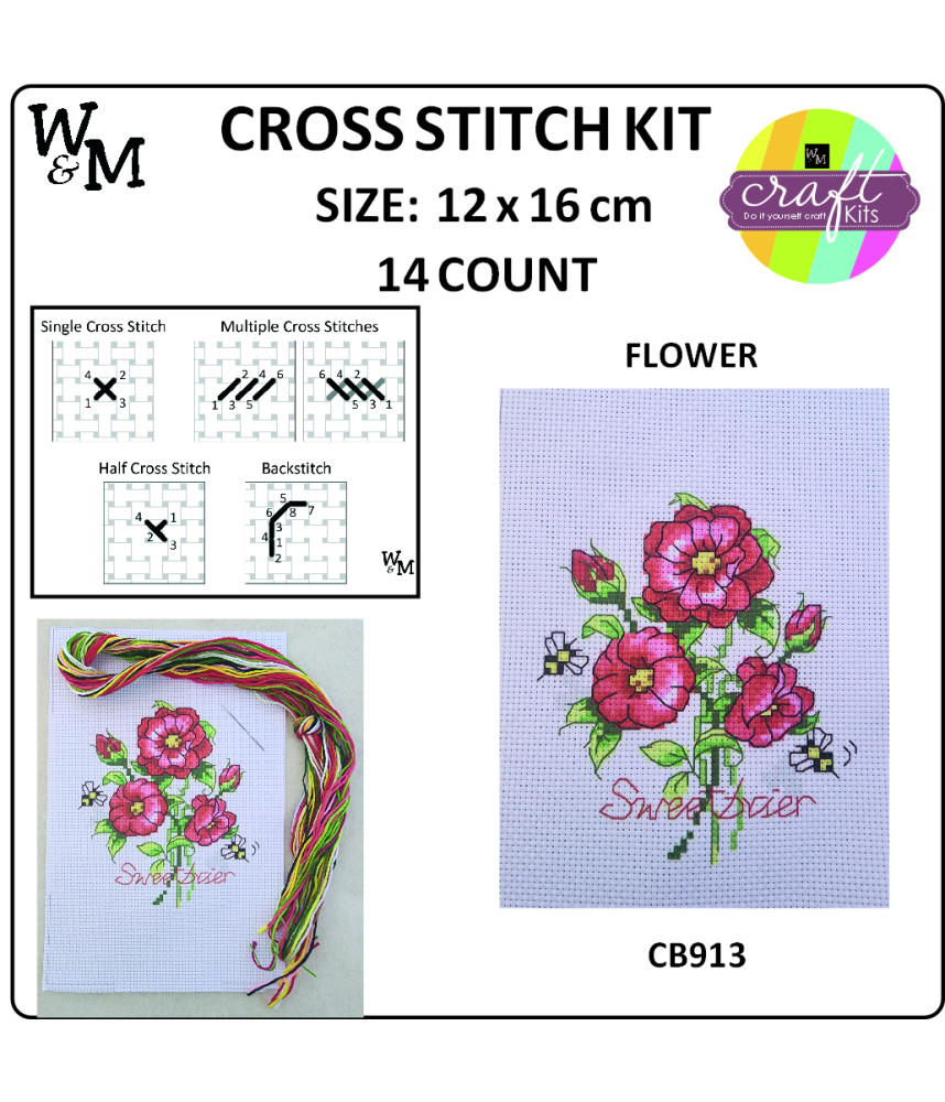 W&M Cross Stitch KIT FLOWER 14ct 12 x 16cm