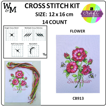W&M Cross Stitch KIT FLOWER 14ct 12 x 16cm