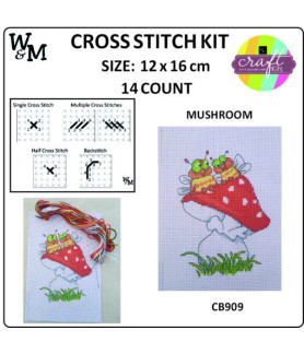 W&M Cross Stitch KIT MUSHROOM 14ct 12 x 16cm