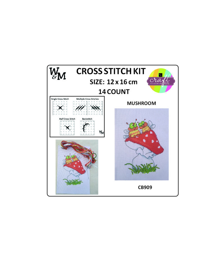 W&M Cross Stitch KIT MUSHROOM 14ct 12 x 16cm
