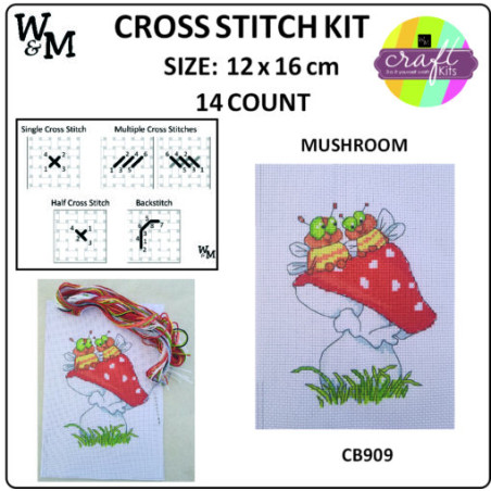 W&M Cross Stitch KIT MUSHROOM 14ct 12 x 16cm