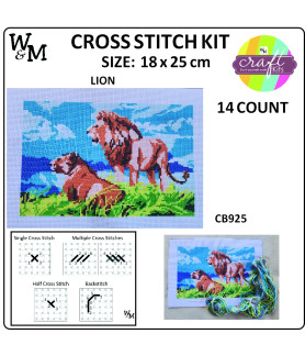 W&M Cross Stitch KIT LION 14ct 18 x 25cm