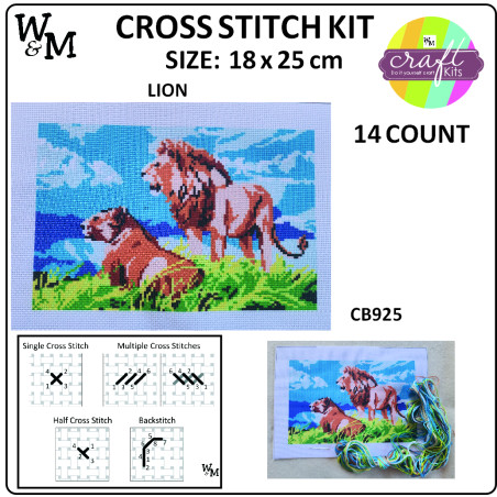 W&M Cross Stitch KIT LION 14ct 18 x 25cm