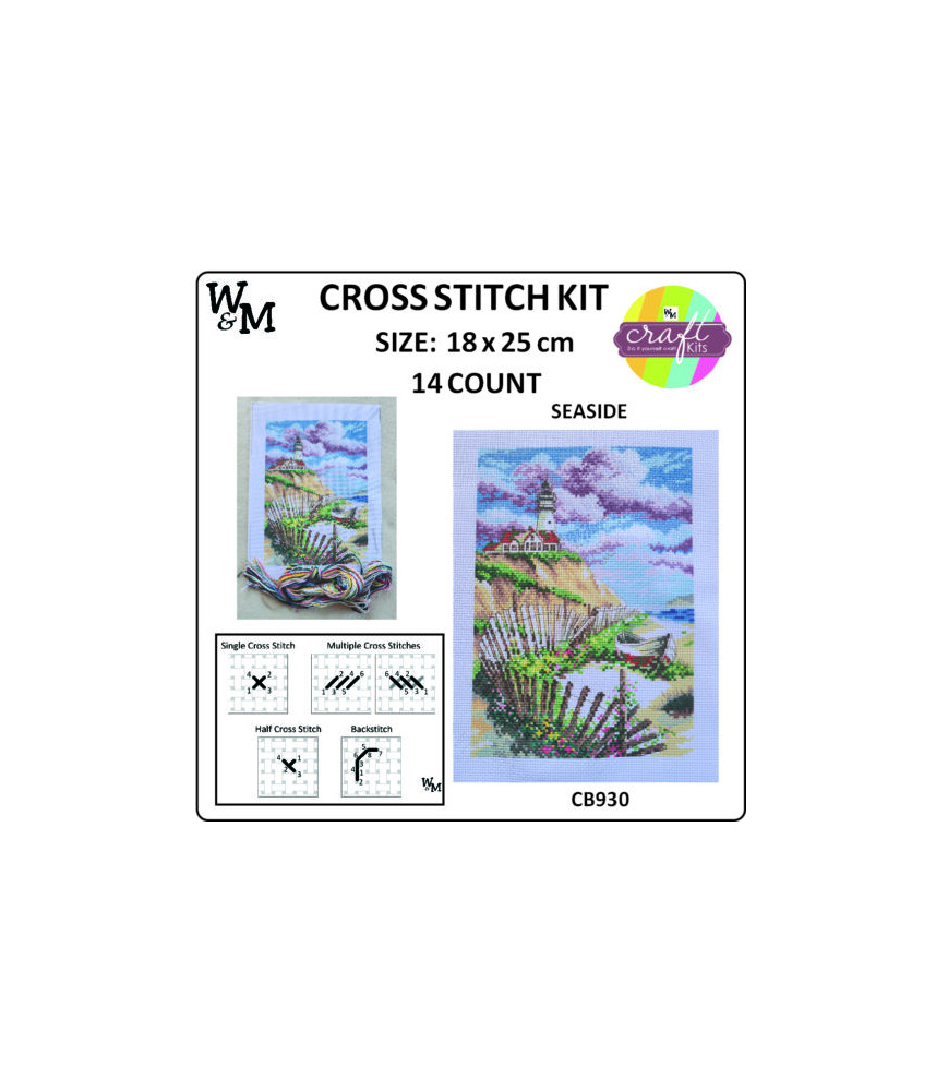 W&M Cross Stitch KIT SEASIDE 14ct 18 x 25cm