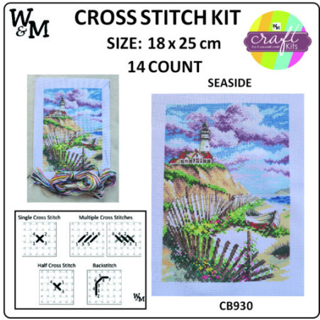 W&M Cross Stitch KIT SEASIDE 14ct 18 x 25cm