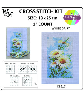 W&M Cross Stitch KIT WHITE DAISY 14ct 18 x 25cm