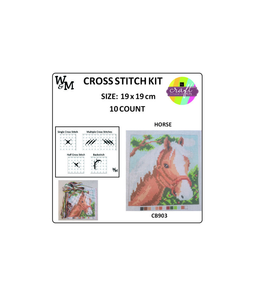 W&M Cross Stitch KIT HORSE 10ct 19 x 19cm