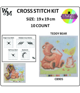 W&M Cross Stitch KIT TEDDY BEAR 10ct 19 x 19cm