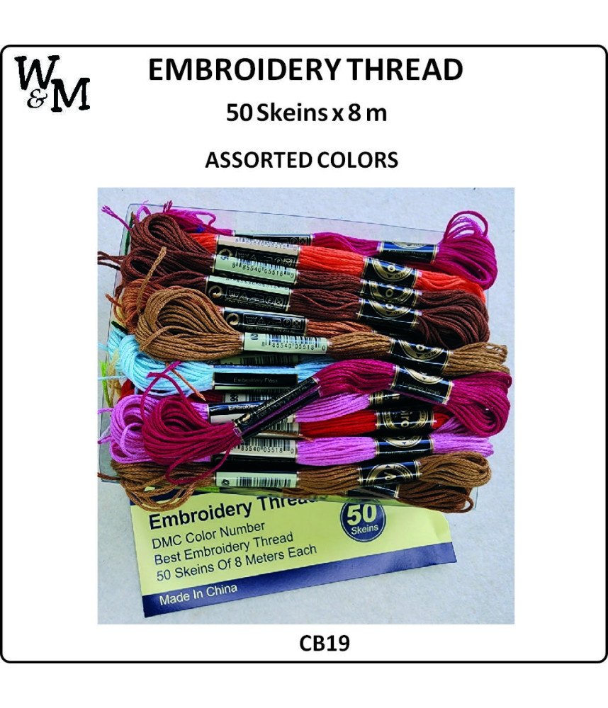 W&M Embroidery Thread ASS COL 8m x 50 Skeins p/box