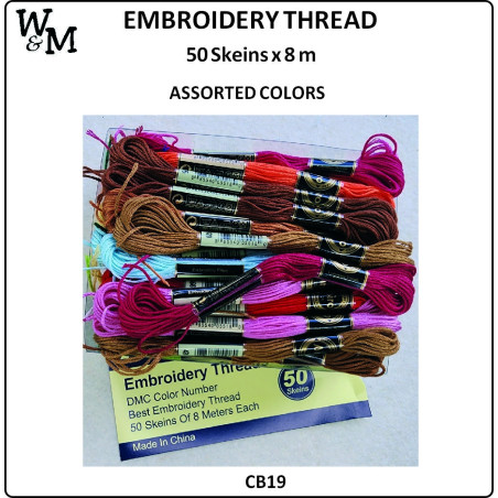 W&M Embroidery Thread ASS COL 8m x 50 Skeins p/box
