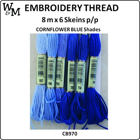 W&M Embroidery Thread CORNFLOWER BL Shades 8m 6Skeins