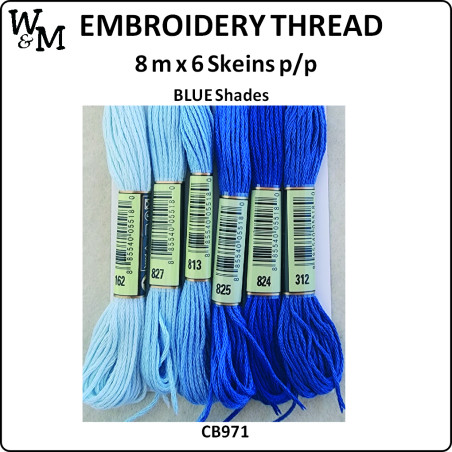 W&M Embroidery Thread ROYAL BLUE Shades 8m x 6 Skeins