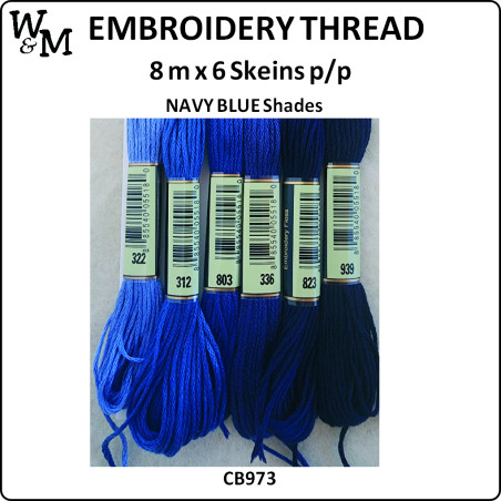 W&M Embroidery Thread Navy BLUE Shades 8m x 6 Skeins