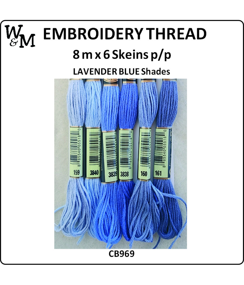 W&M Embroidery Thread LAVENDER BLUE Shades 8mx6 Skeins