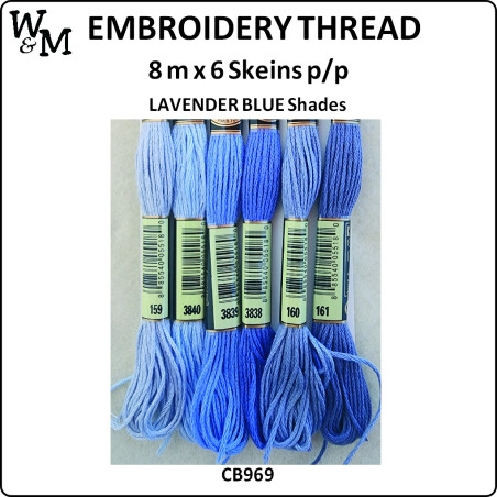 W&M Embroidery Thread LAVENDER BLUE Shades 8mx6 Skeins
