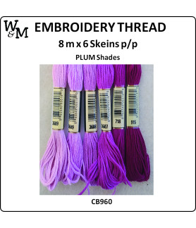 W&M Embroidery Thread PLUM Shades 8m x 6 Skeins