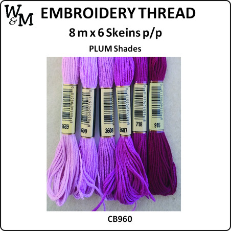 W&M Embroidery Thread PLUM Shades 8m x 6 Skeins