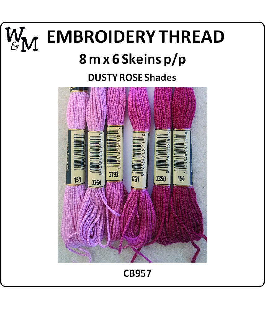 W&M Embroidery Thread PINK Shades 8m x 6 Skeins