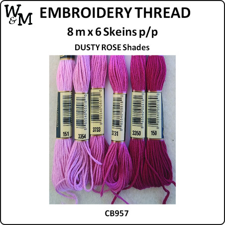 W&M Embroidery Thread PINK Shades 8m x 6 Skeins