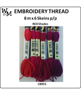 W&M Embroidery Thread RED Shades 8m x 6 Skeins