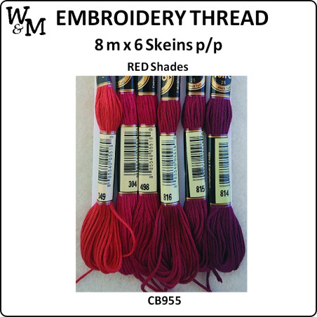 W&M Embroidery Thread RED Shades 8m x 6 Skeins