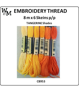 W&M Embroidery Thread TANGERINE Shades 8m x 6 Skeins