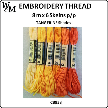 W&M Embroidery Thread TANGERINE Shades 8m x 6 Skeins